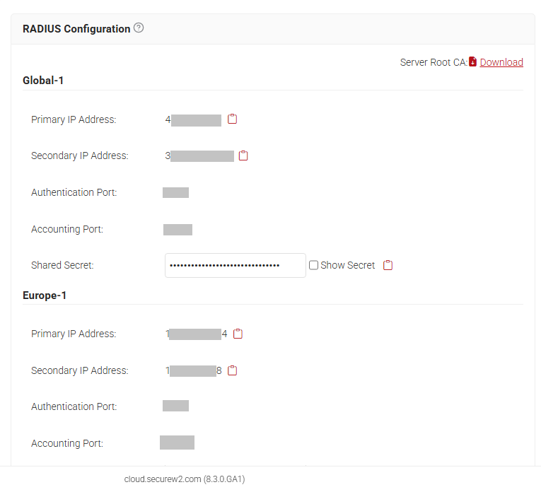 Radius Configuration window for Extreme Networks EAP-TLS WPA2-Enterprise integration.