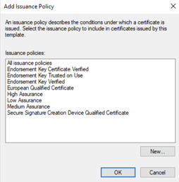 A screenshot showing the add issuance policy tab.