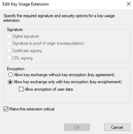 A screenshot showing the encryption option in Key Usage.