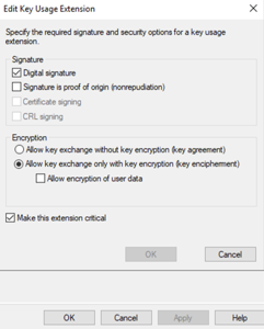 A screenshot showing the signature and encryption Key Usage template.