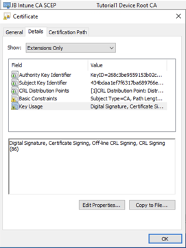 Screenshot showing Key Usage Extensions.