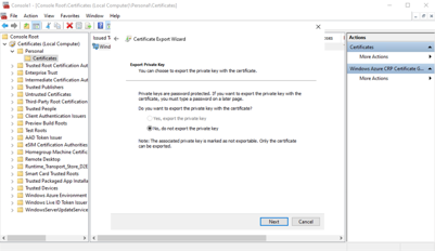 Screenshot showing private key exportability options.